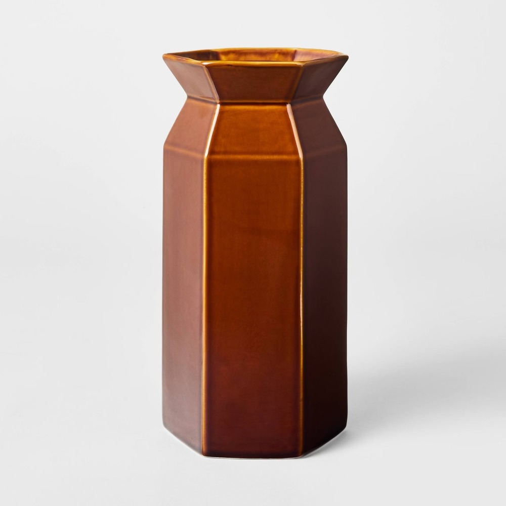 Tall Ceramic Hexagon Vase Brown - Threshold Studio McGee, Target Fall